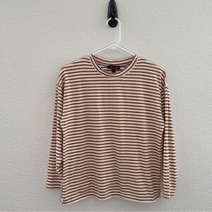 AYR The French Fry Burnt Orange White Striped Cotton Long Sleeve Top Coastal XS